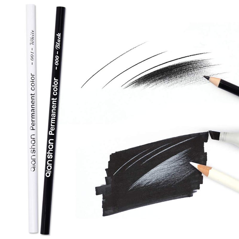 qianshan 5Pcs Black White Color Pencils - Permanent Color Drawing Pencil Oil-based Wooden Colored Pencils for Artist and Beginner Art Projects, 2 Colors of 3 White, 2 Black - Image 3